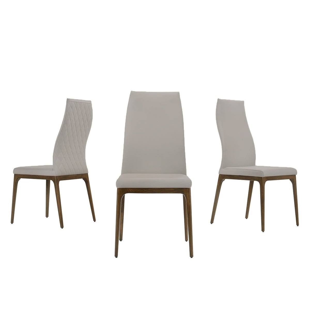 Light Gray Leather Dining Chair with Walnut Wood Legs J720