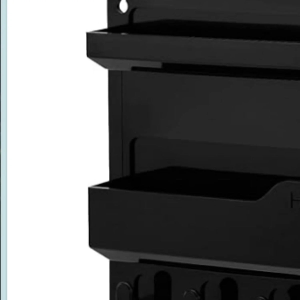 Black Plastic Wall Mount Shelf with Hooks and Cable Clips C471033