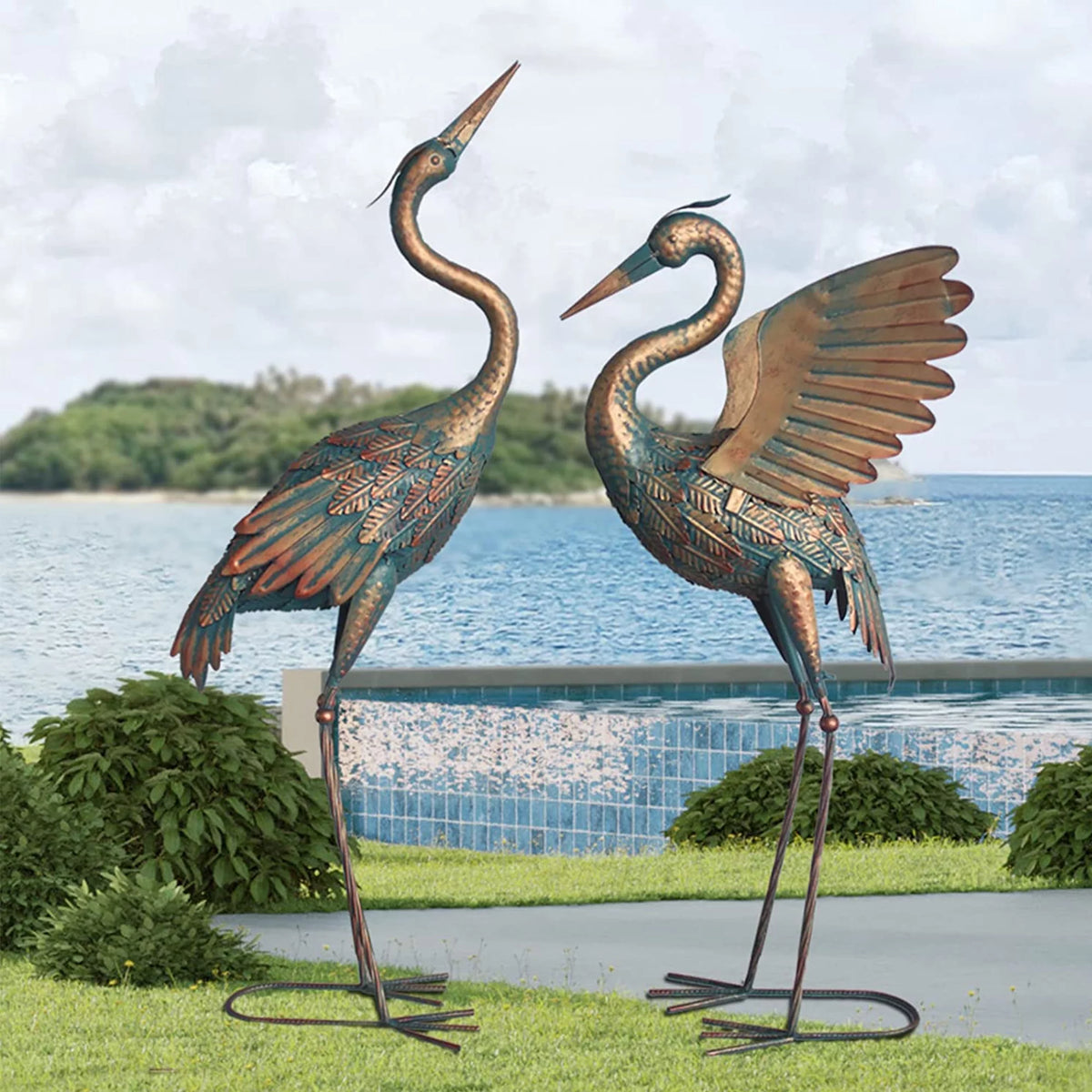 Metal Crane Garden Statues Set of 2 I22578