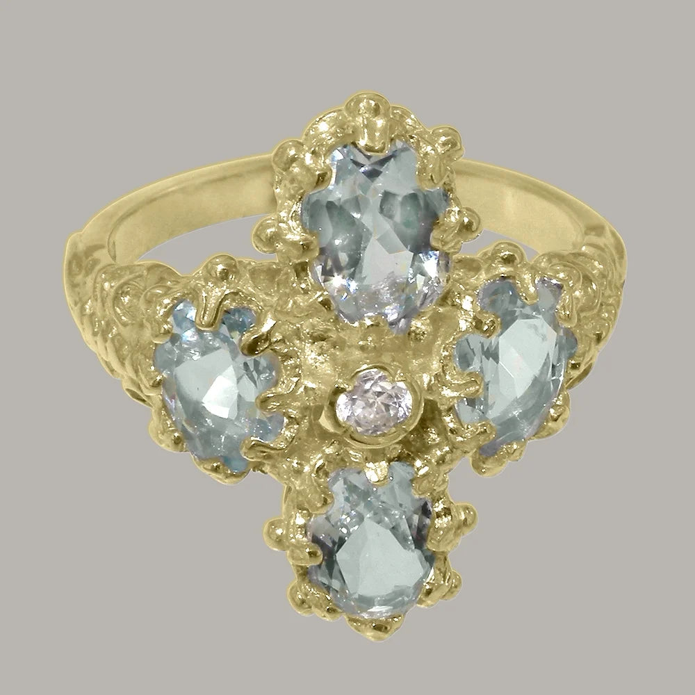14k Yellow Gold Natural Diamond & Aquamarine Womens Engagement Ring K9295