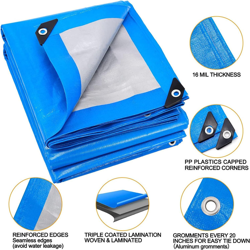 Blue 20x30 Heavy Duty Waterproof Tarpaulin with Metal Grommets D212