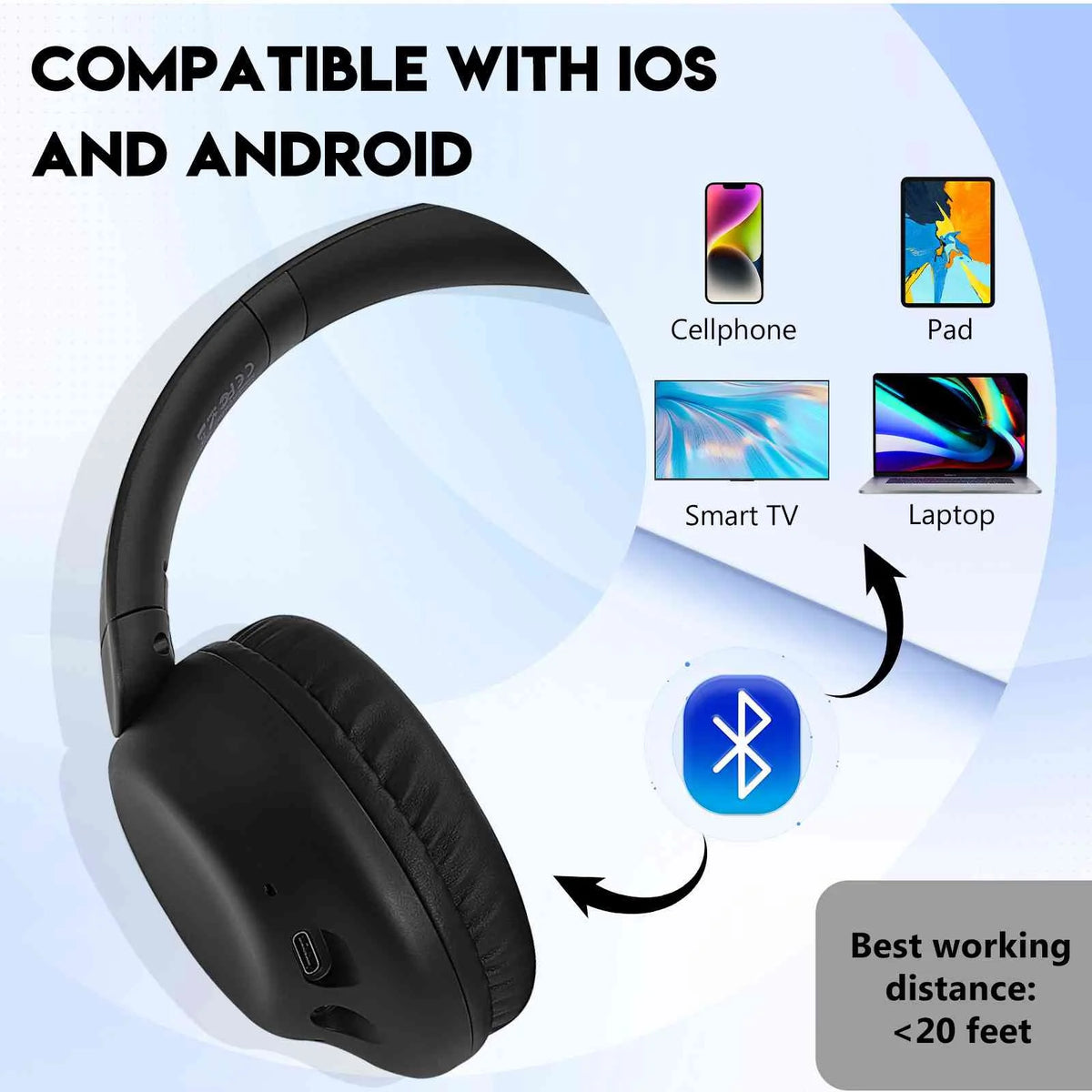 Wireless Bluetooth Over The Ear Headphones with Mic E290
