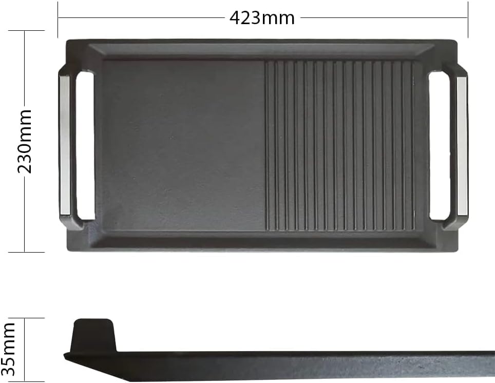 Cast Iron Rectangular Griddle Pan with 2 Handles, Flat and Ridged Surface, 16.7 x 9.1inch F243986