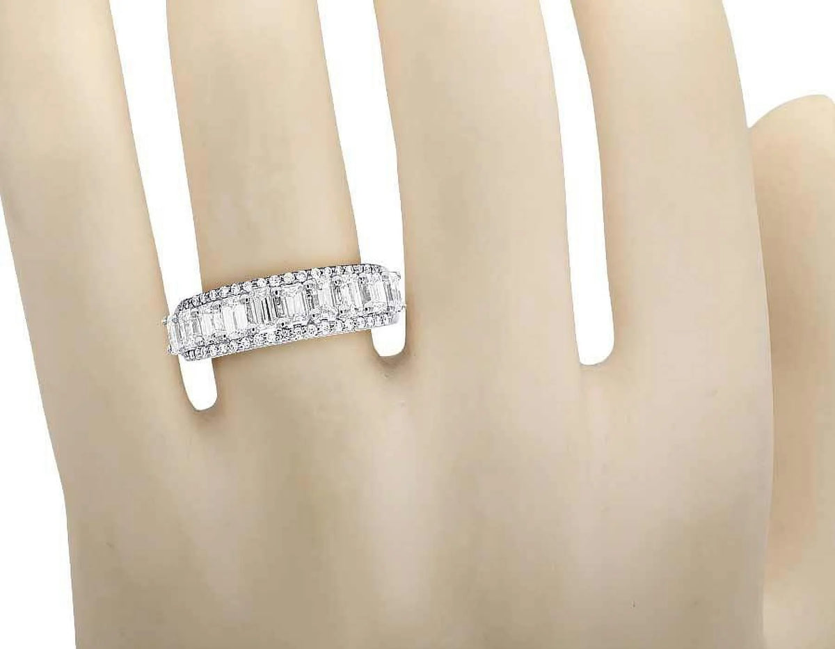 14K White Gold Diamond Emerald Solitaire Ring 1.65 Ct 6MM X31204