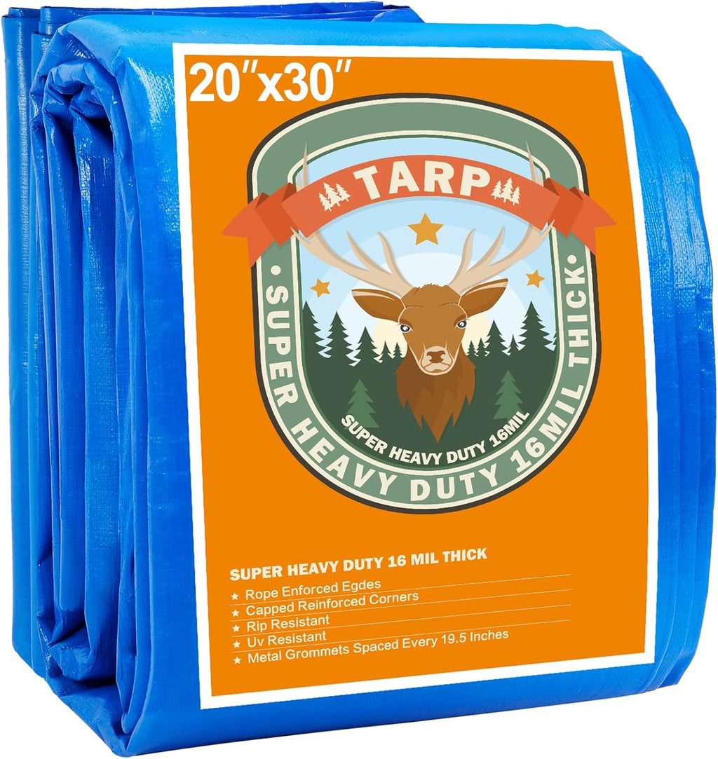 Blue 20x30 Heavy Duty Waterproof Tarpaulin with Metal Grommets D212