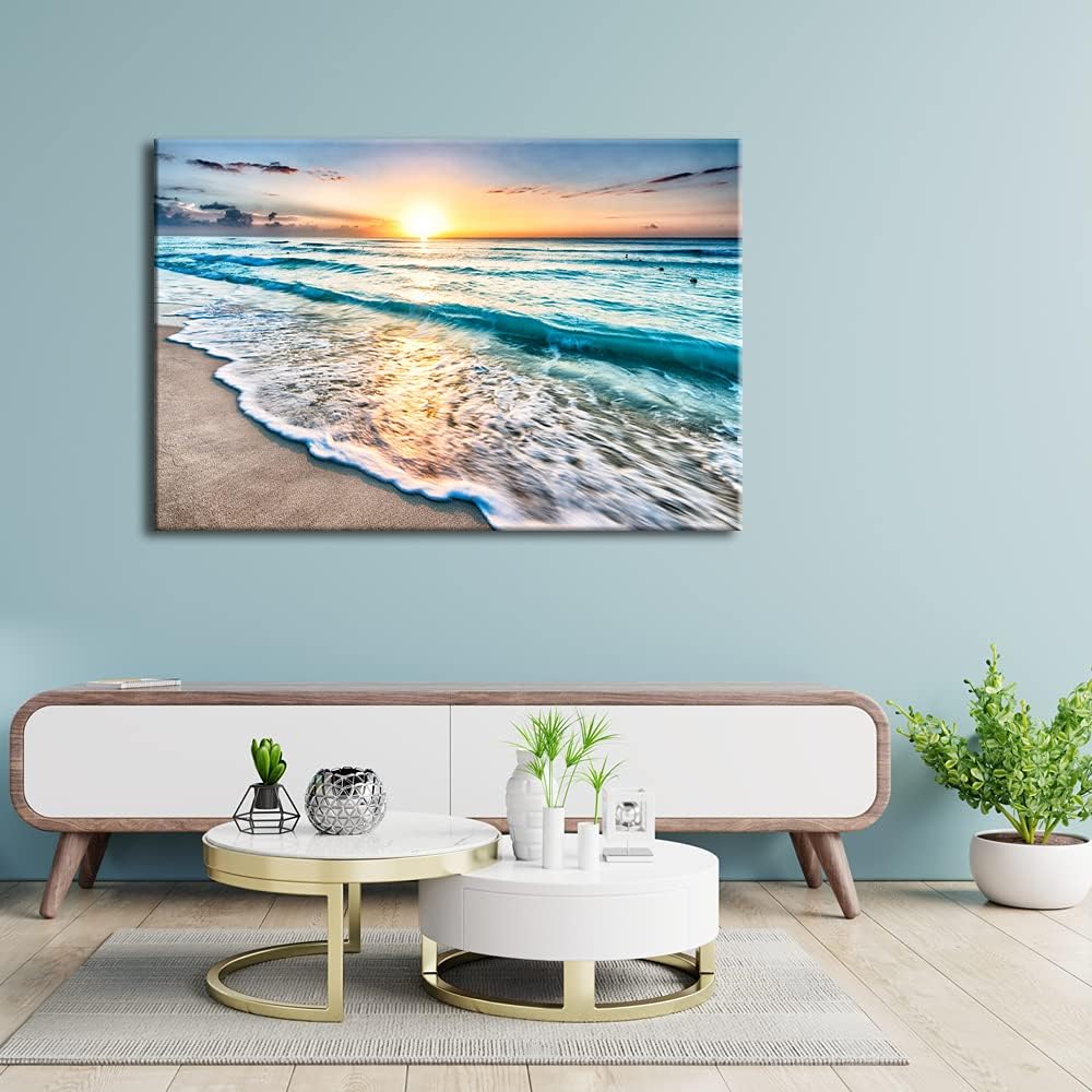 Large Canvas Prints Wall Art Ocean Beach Pictures Paintings Ready to Hang Stretched and Framed Seascape Giclee Artwork K74634