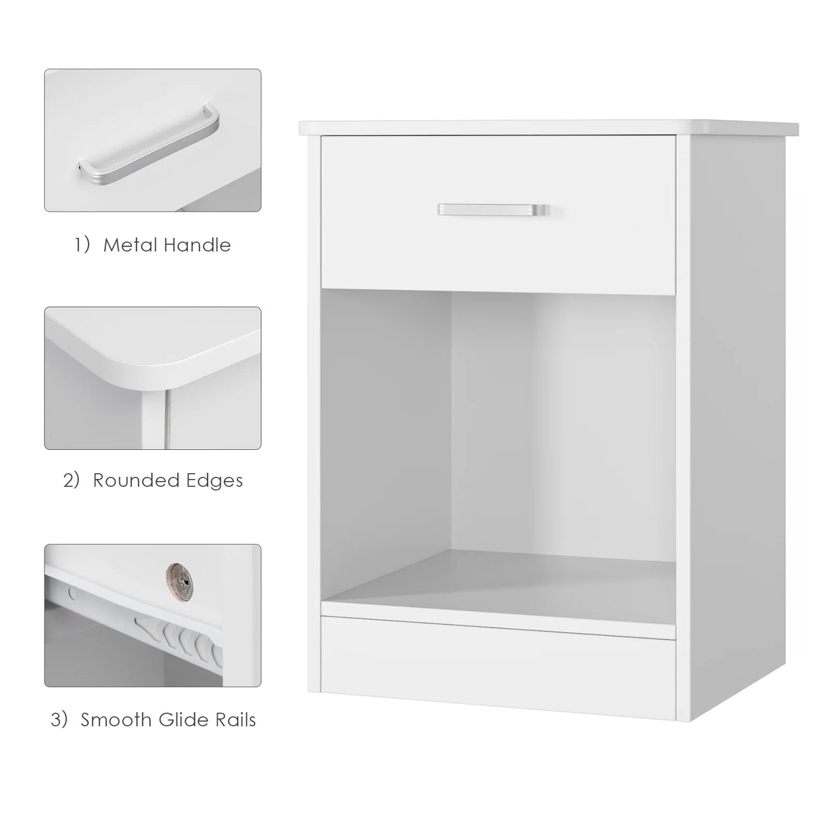 White 2-Tier Nightstand with Drawer and Storage Shelf, Set of 2 U898
