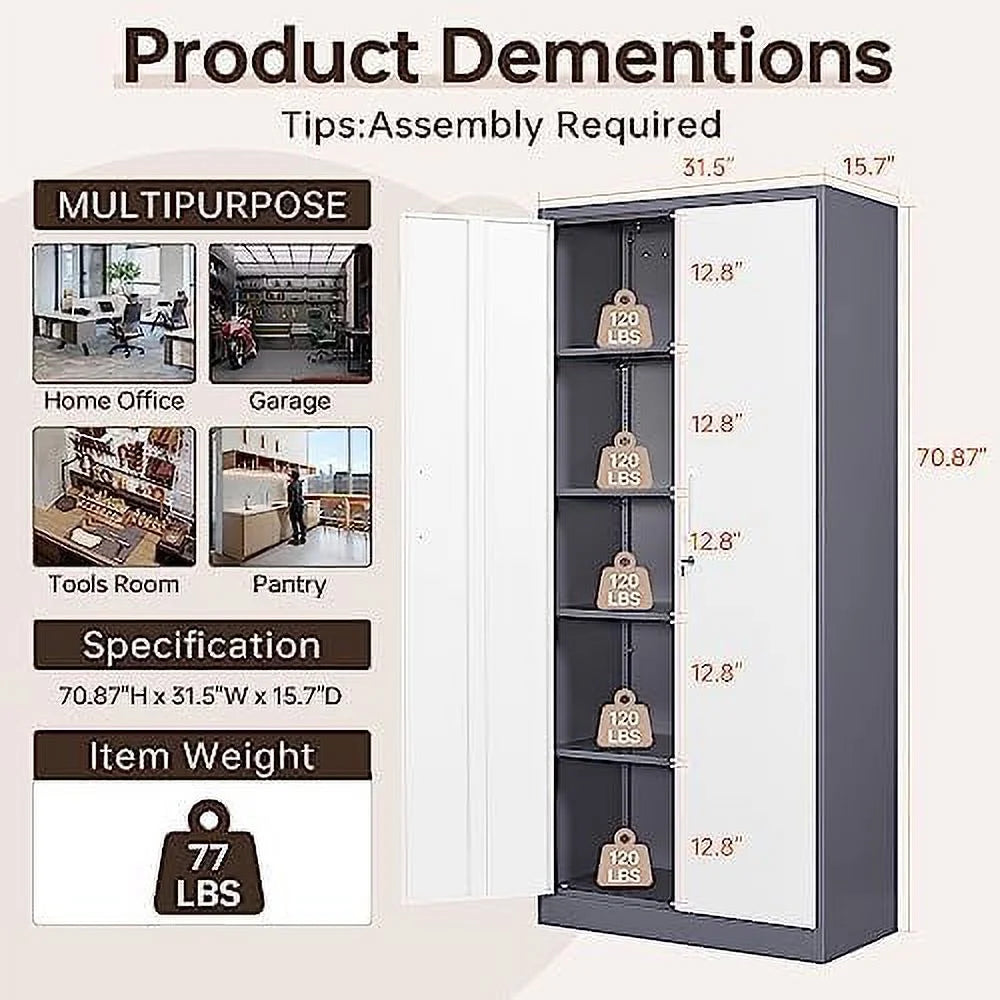 Metal Cabinet with Locking Doors 71" Tall 2 Adjustable Shelves O38505