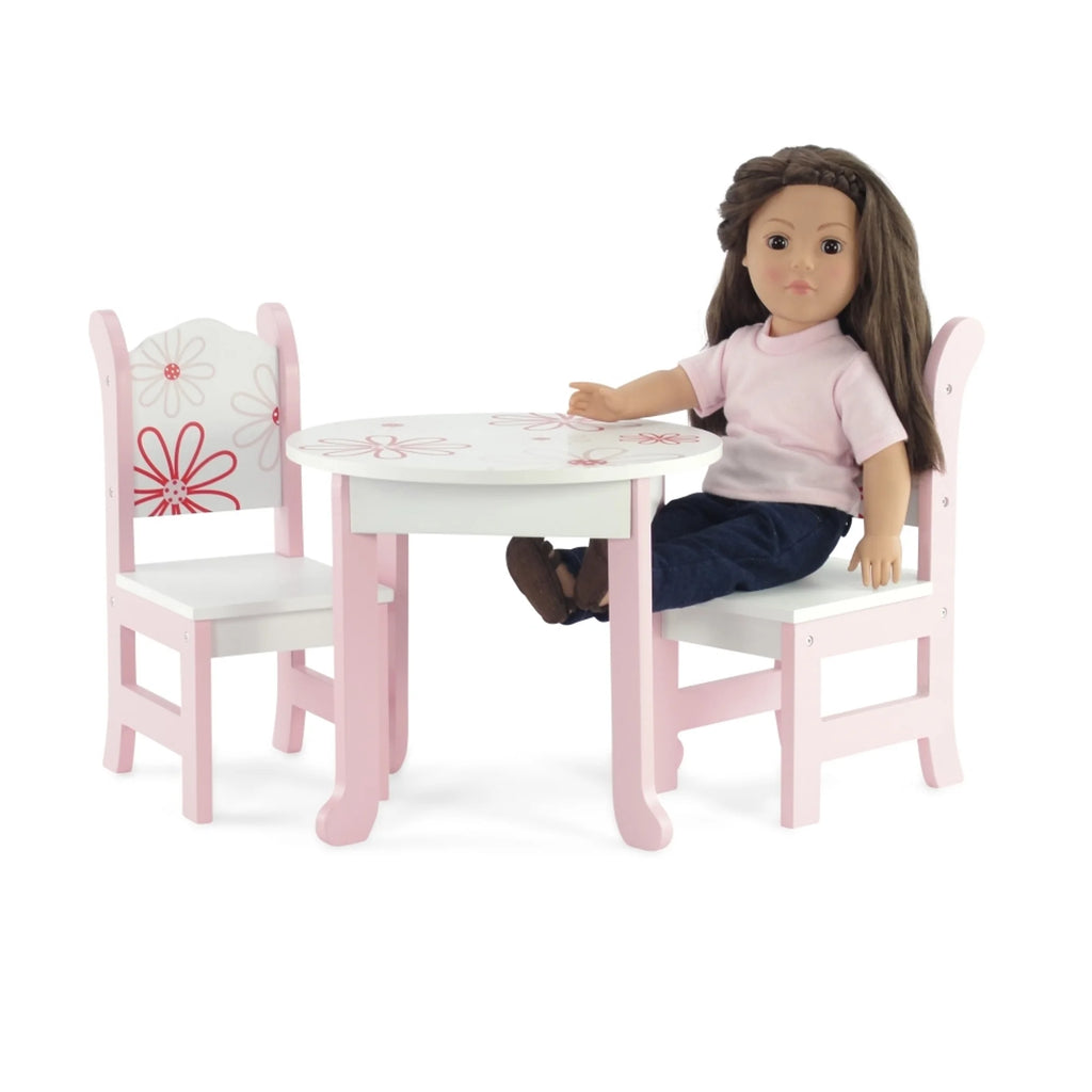 Pink Floral Kitchen Table and 2 Chair Dining Doll Furniture Set W447