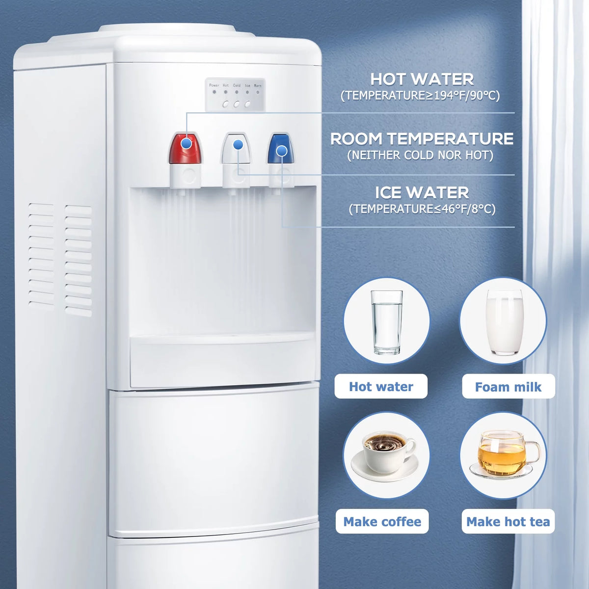White Top Loading Water Cooler Dispenser with Ice Maker Y491