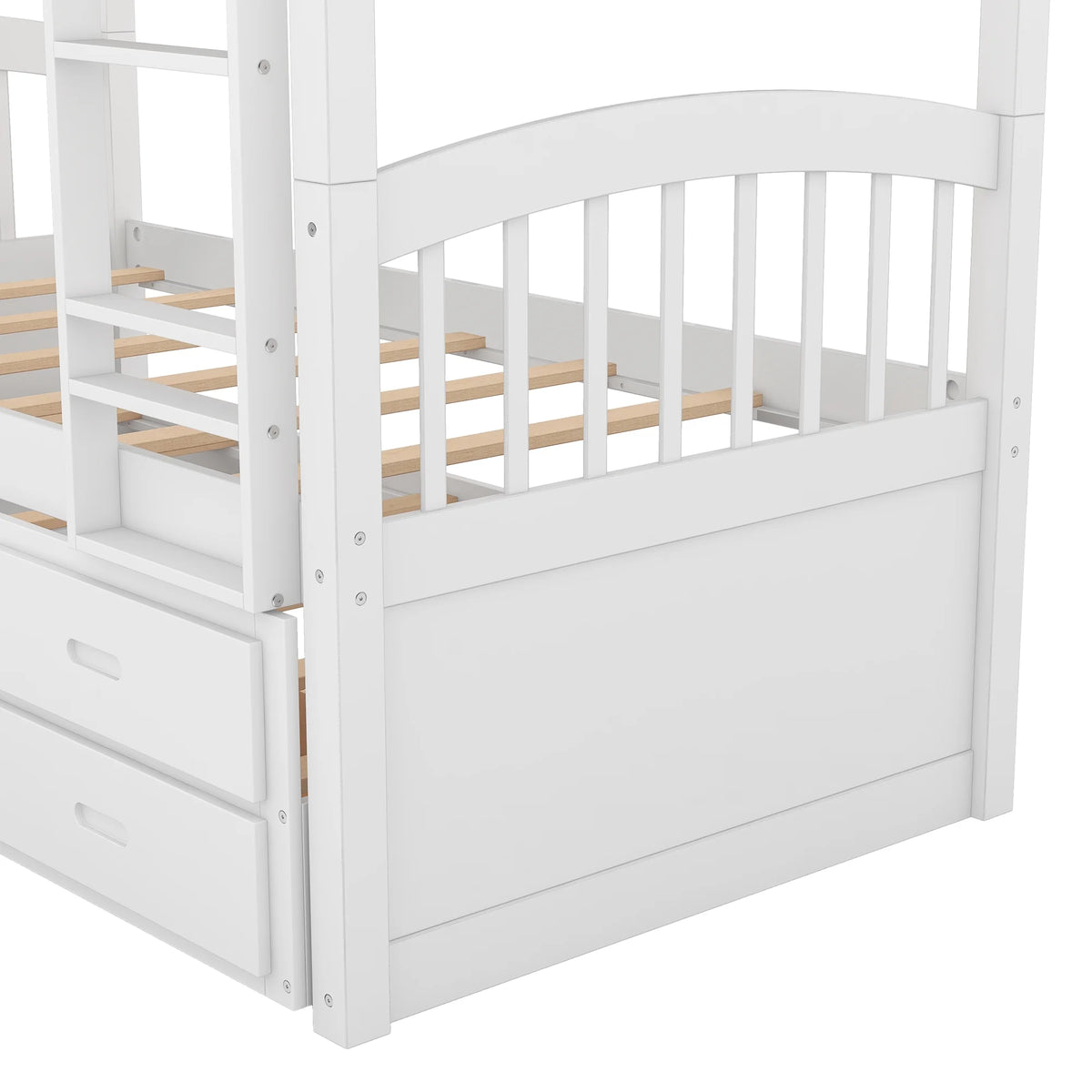 Twin Over Twin Wood Bunk Bed with Trundle and Drawers Y369