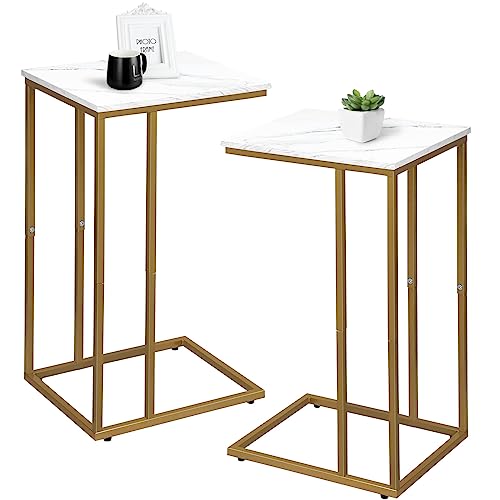 White Marble C Shaped Side Table Set of 2 X814