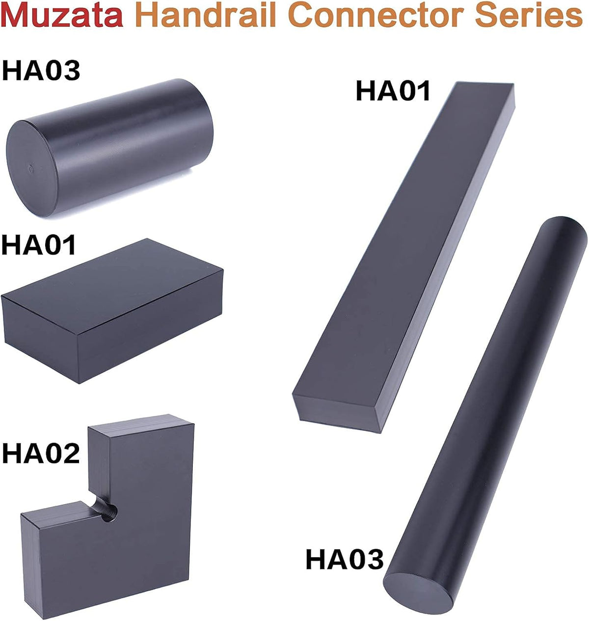 Handrail Connector 400mm Internal Spline POM Rectangular Stainless Steel Aluminum Black U822