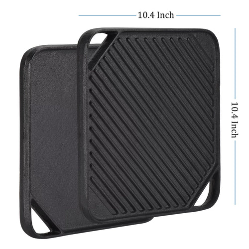 10.4" Square Pre-seasoned Cast Iron Reversible Grill Griddle B848