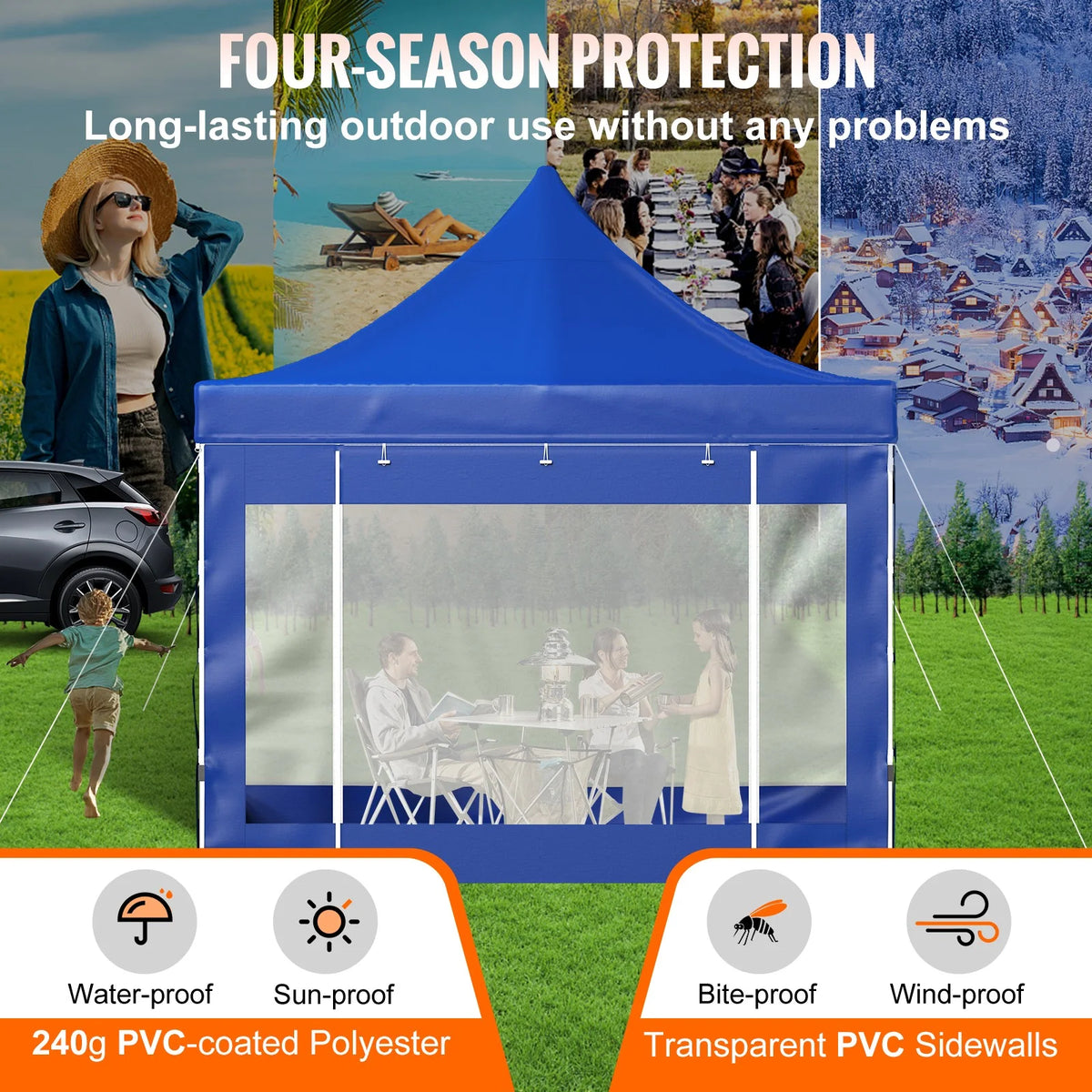 10 x 10 FT Blue Pop Up Canopy Tent with Sidewalls W613