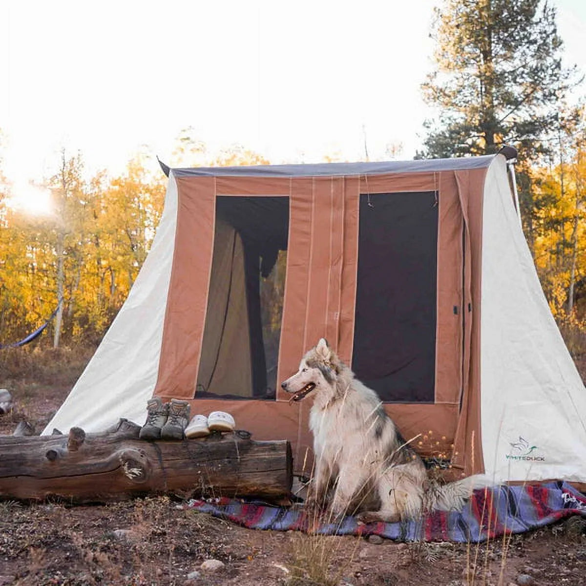 Brown Canvas Cabin Tent 10'x10' for 4 Person Waterproof Q19978
