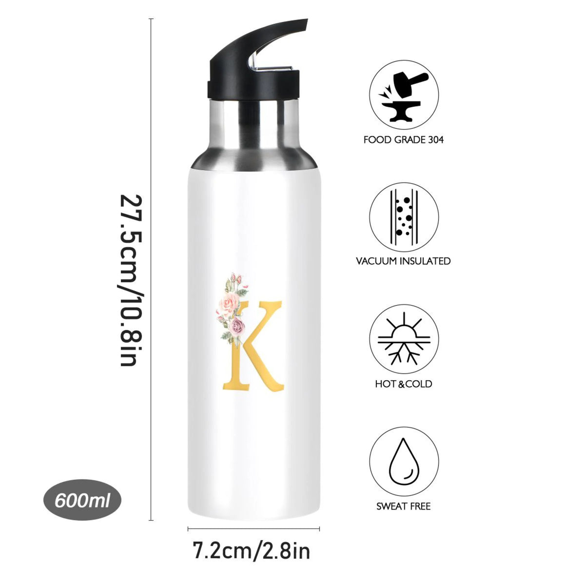 Stainless Steel Insulated Thermos Vacuum Flask Water Bottle with Straw Lid J166327