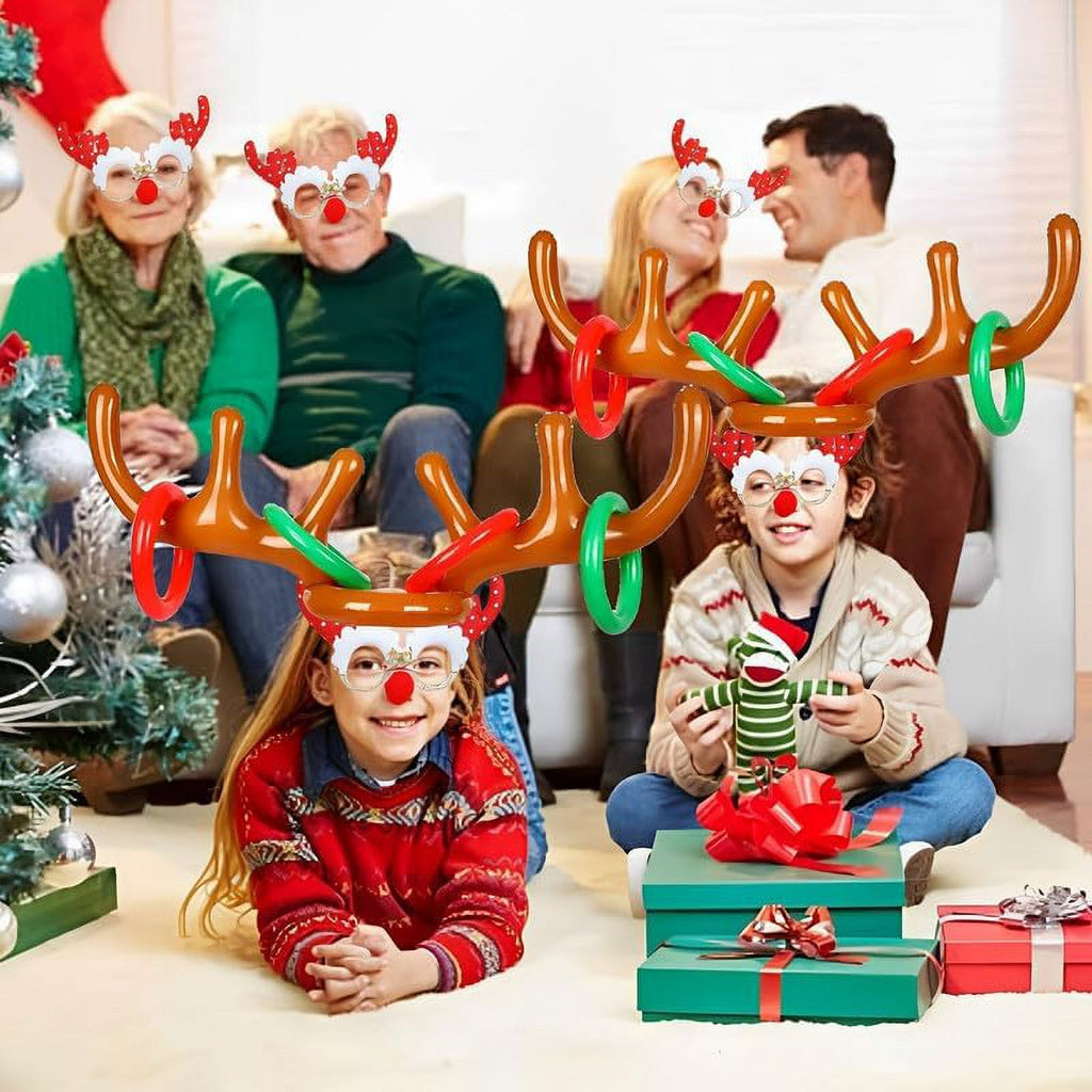 Inflatable Reindeer Antler Hat Ring Toss Game with 2 Antlers, 8 Rings, 1 Inflator H53049