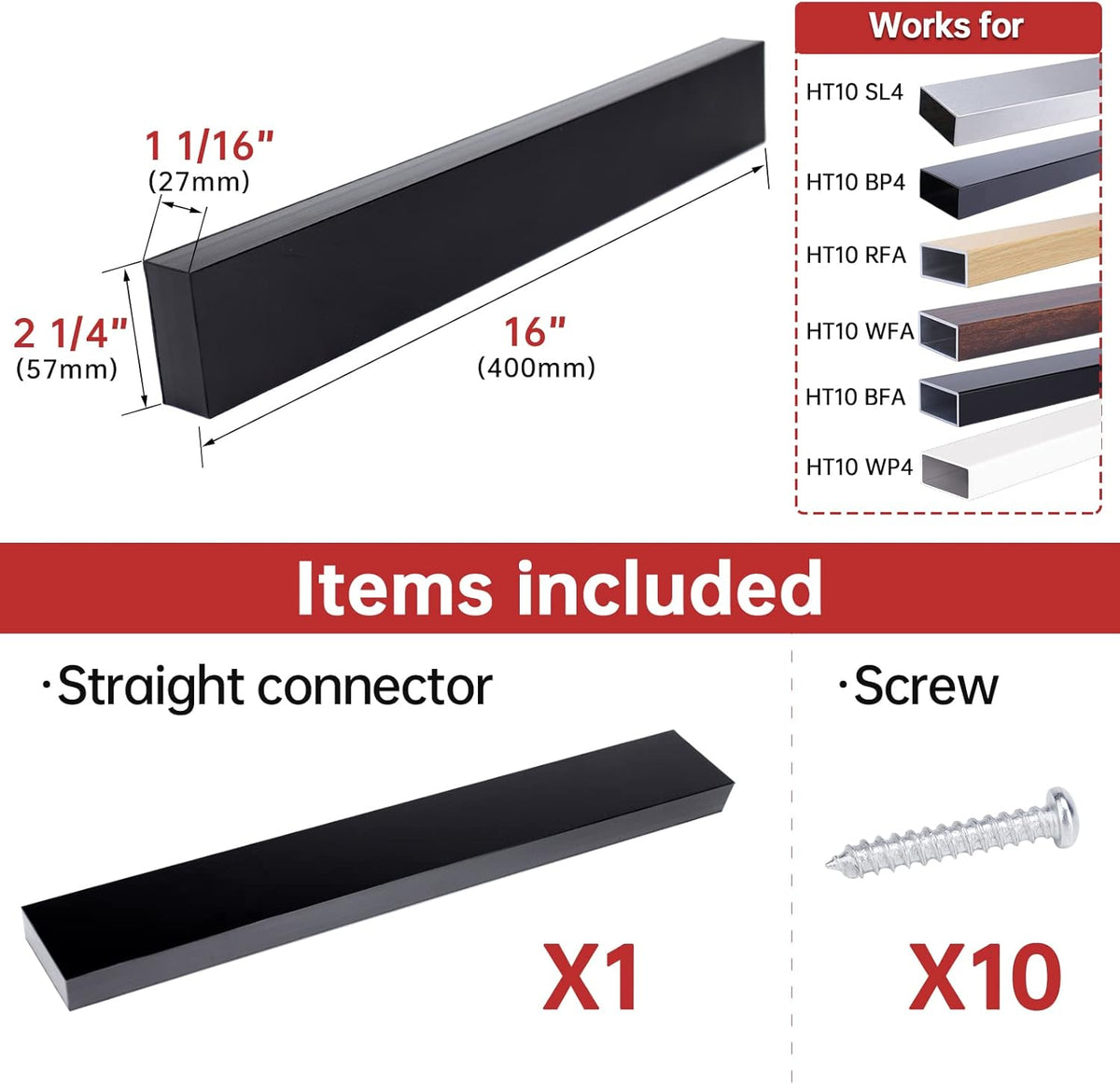 Handrail Connector 400mm Internal Spline POM Rectangular Stainless Steel Aluminum Black U822