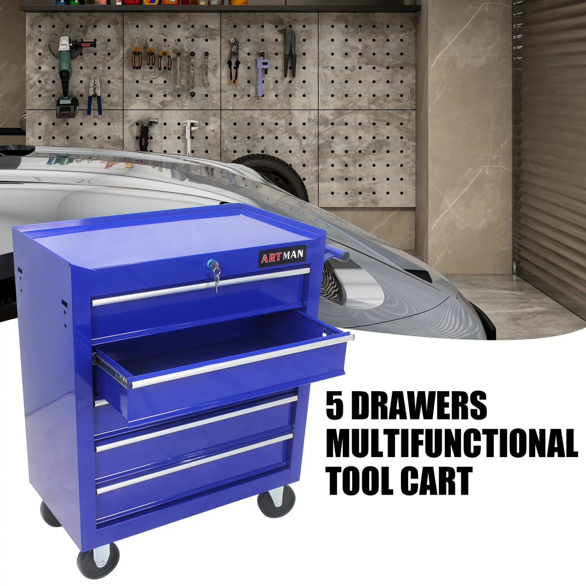 Blue 5 Drawers Rolling Tool Chest Cabinet with Wheels U731