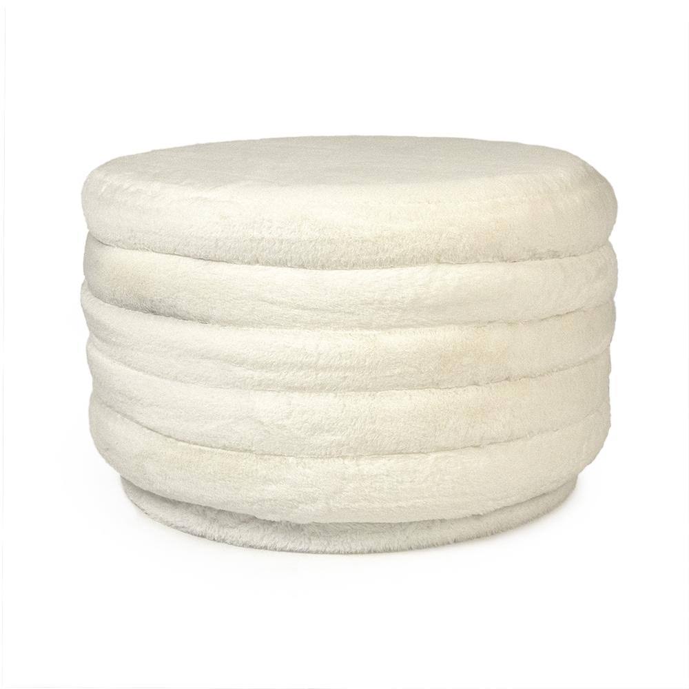 White Faux Fur Velvet Ottoman J670
