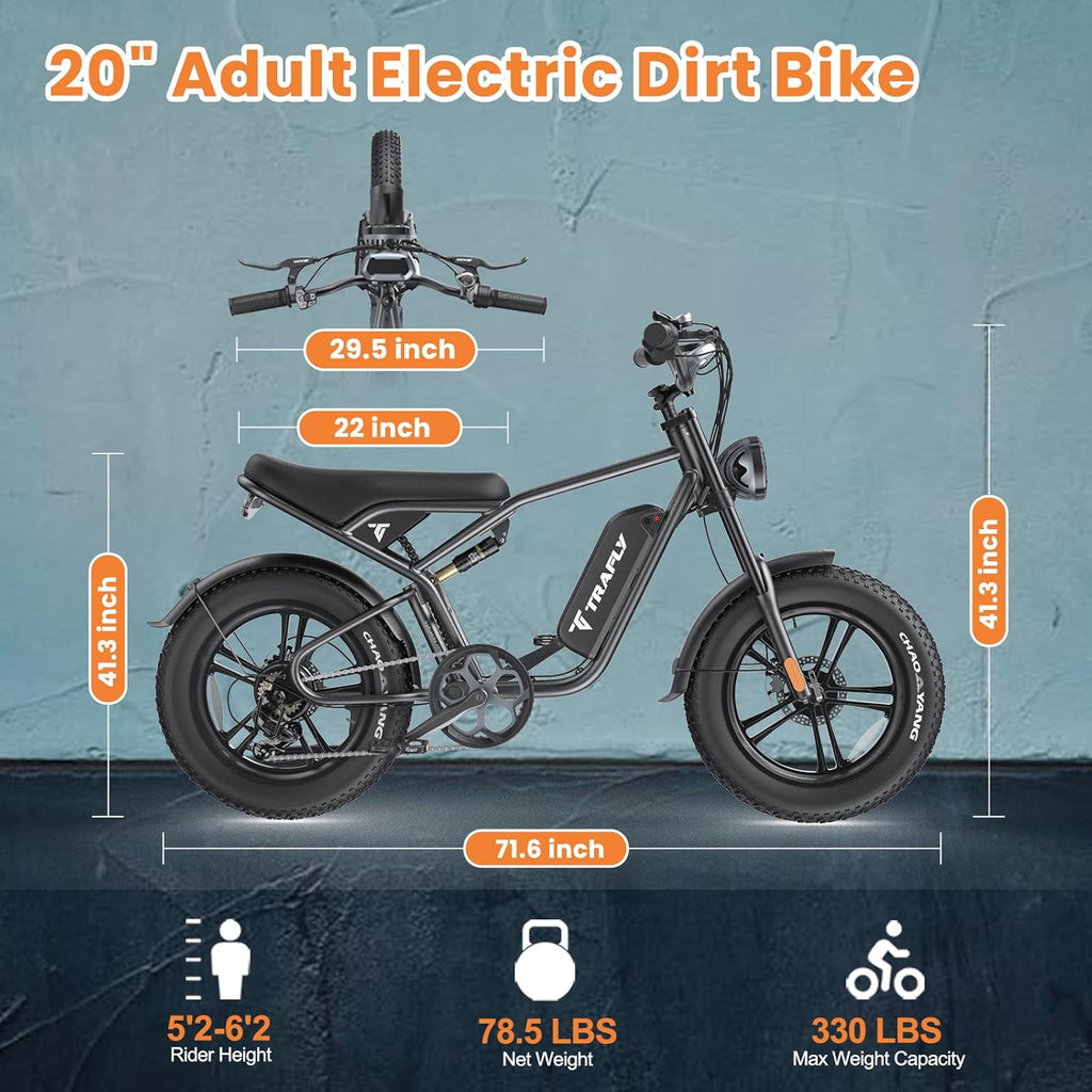 20'' Fat Tire Electric Bike with 1500W Peak Motor and 48V15.6Ah Removable Battery T5502