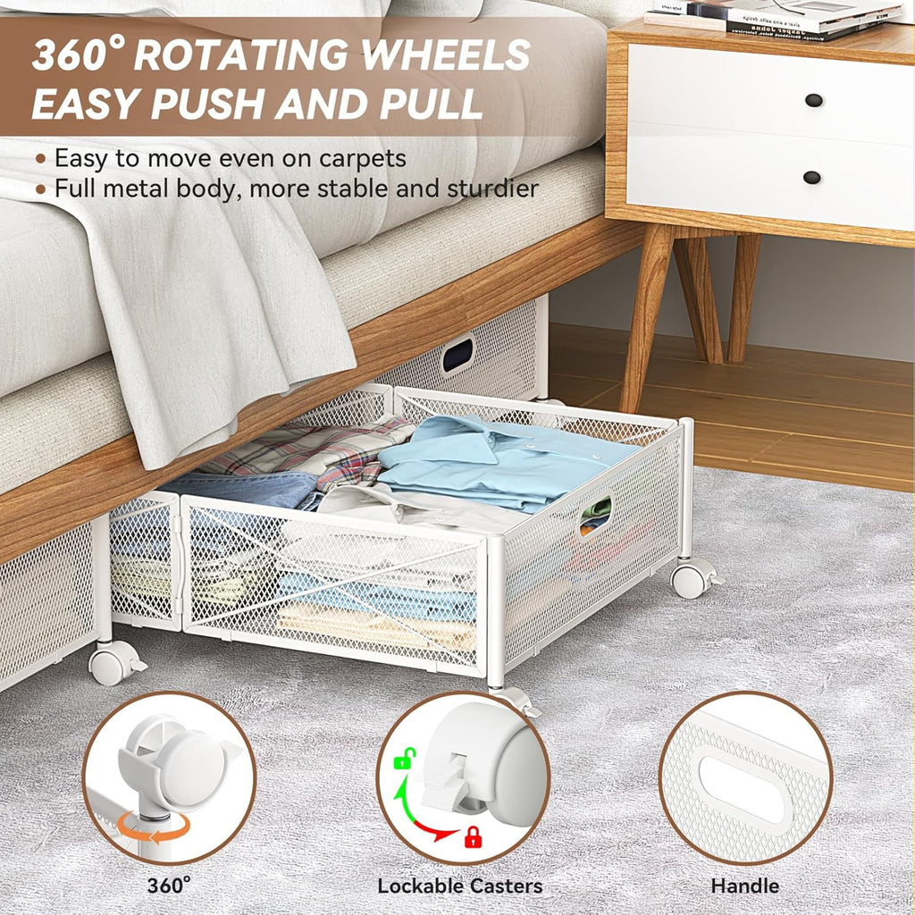 Under Bed Storage Containers with Wheels, Metal Storage Containers -2PCK S703