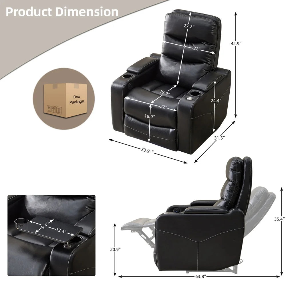 Black Leather Power Recliner Chair P781