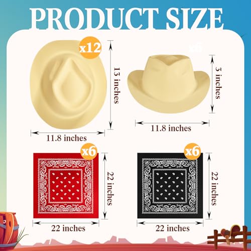 24 Pieces Felt Cowboy Hat Set with Paisley Bandanas V329