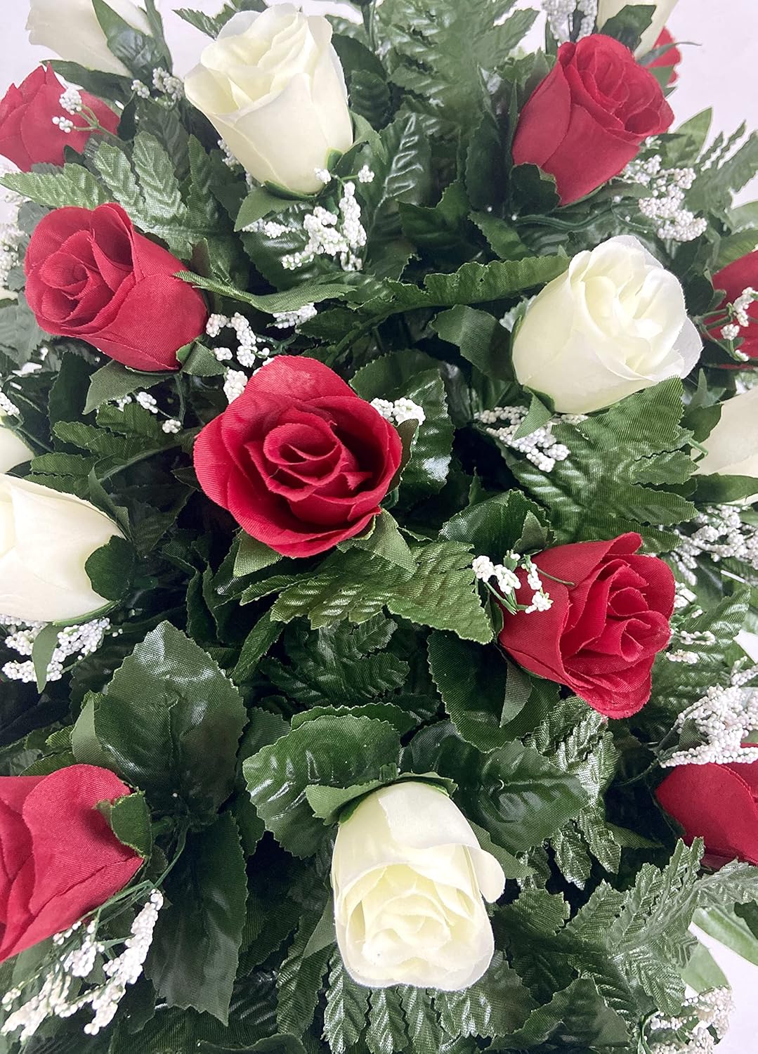 Red and Cream Roses Cemetery Headstone Saddle Flower Arrangement J8523