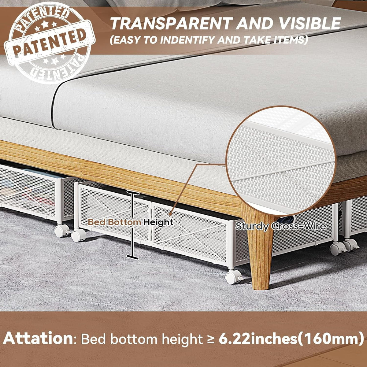 Under Bed Storage Containers with Wheels, Metal Storage Containers -2PCK S703