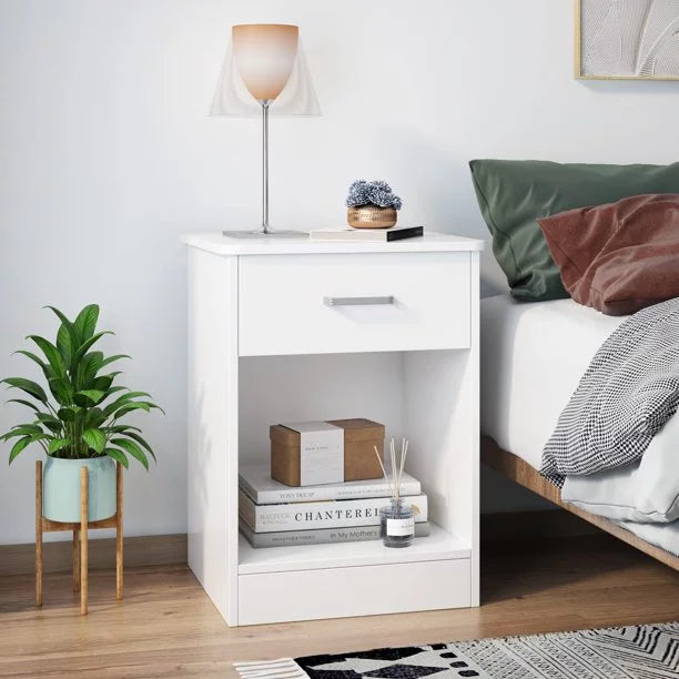 White 2-Tier Nightstand with Drawer and Storage Shelf, Set of 2 U898