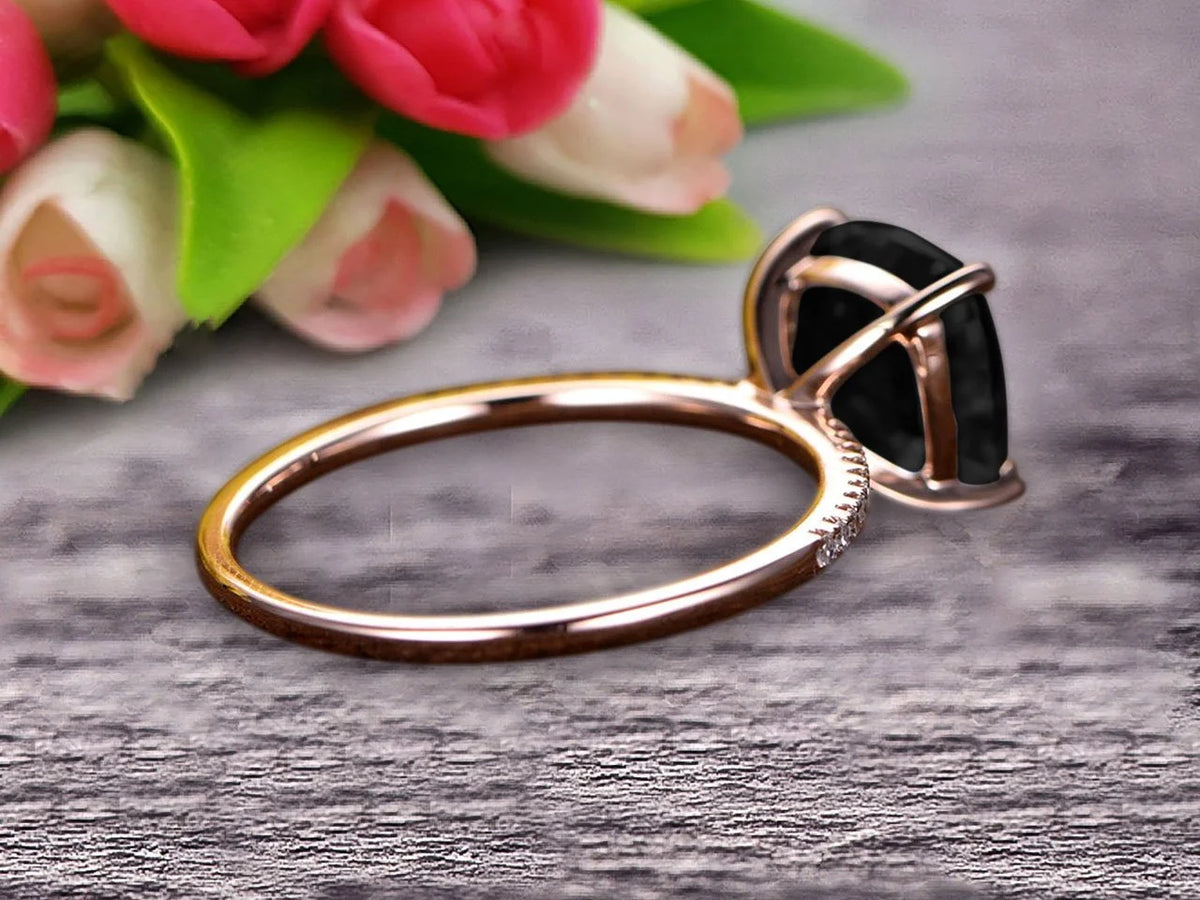 Art Deco Cushion Cut Black Diamond Moissanite Wedding Engagement Ring B3400