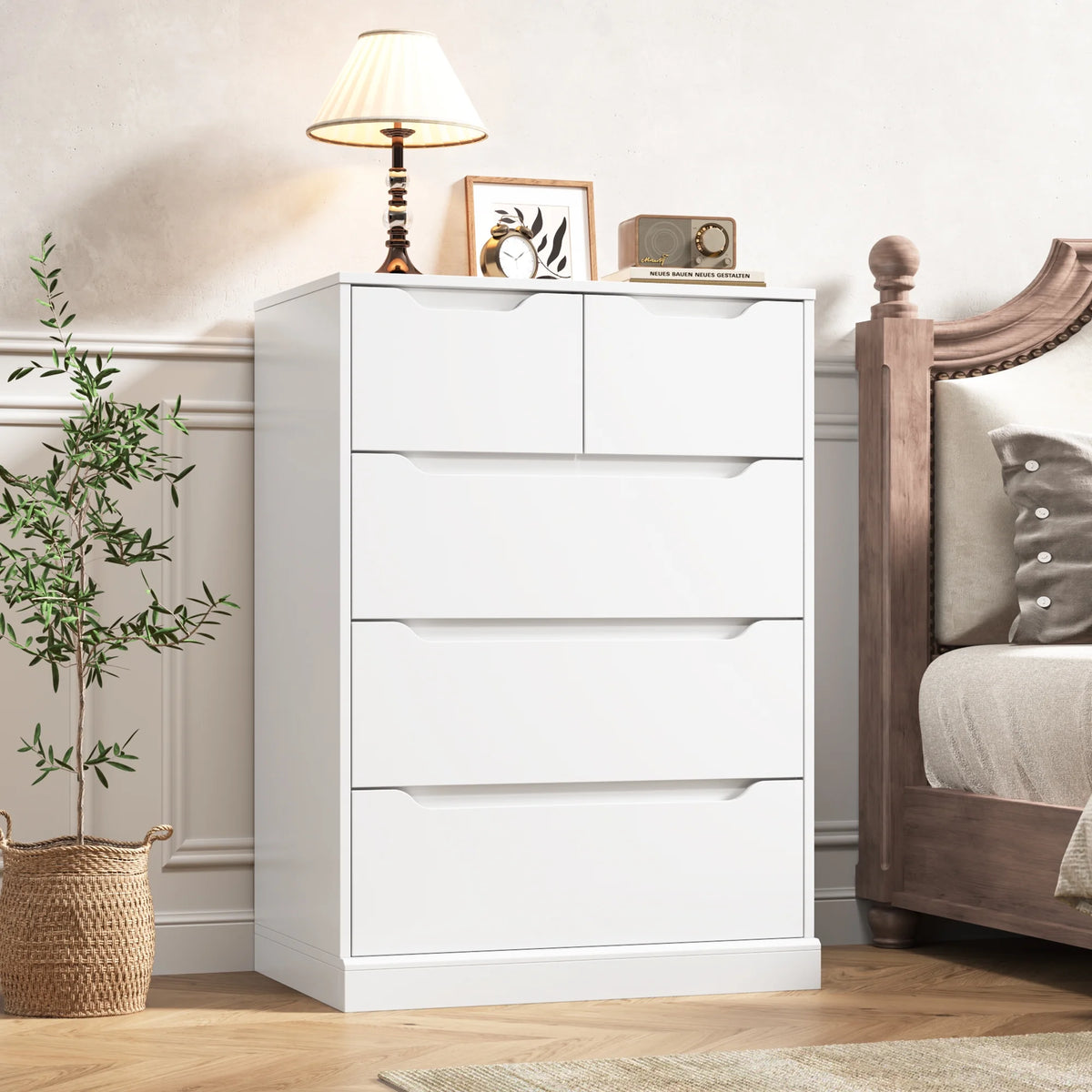 White 5 Drawer Wood Dresser A721441