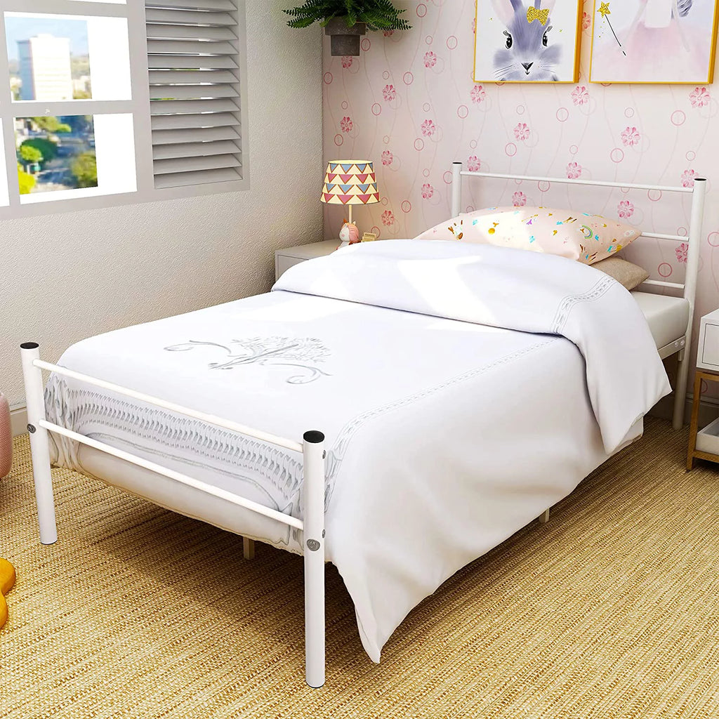 White Twin Metal Platform Bed Frame U678