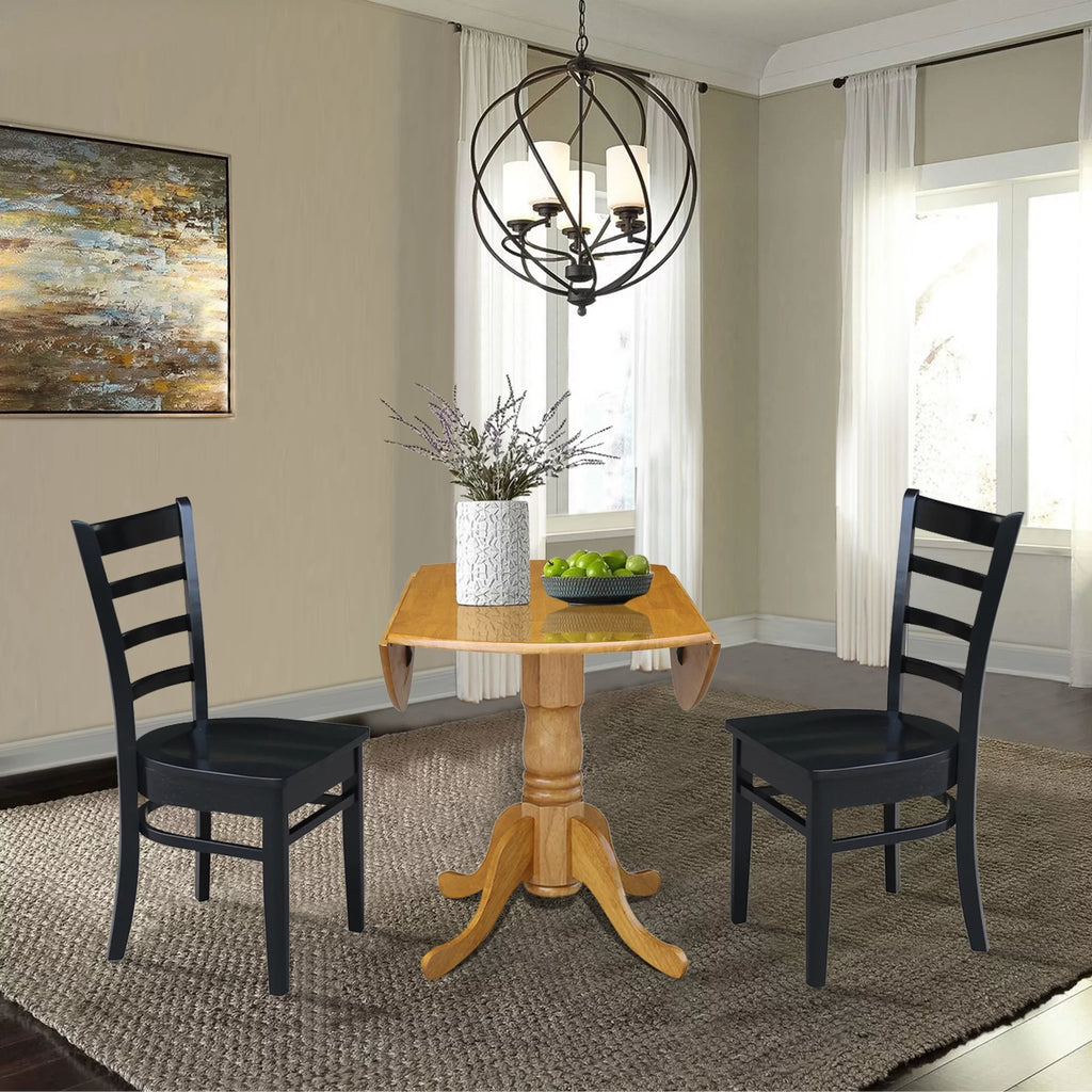 Solid Wood 3-Piece Dining Set with Drop Leaf Table and 2 Ladder Back Chairs F4228