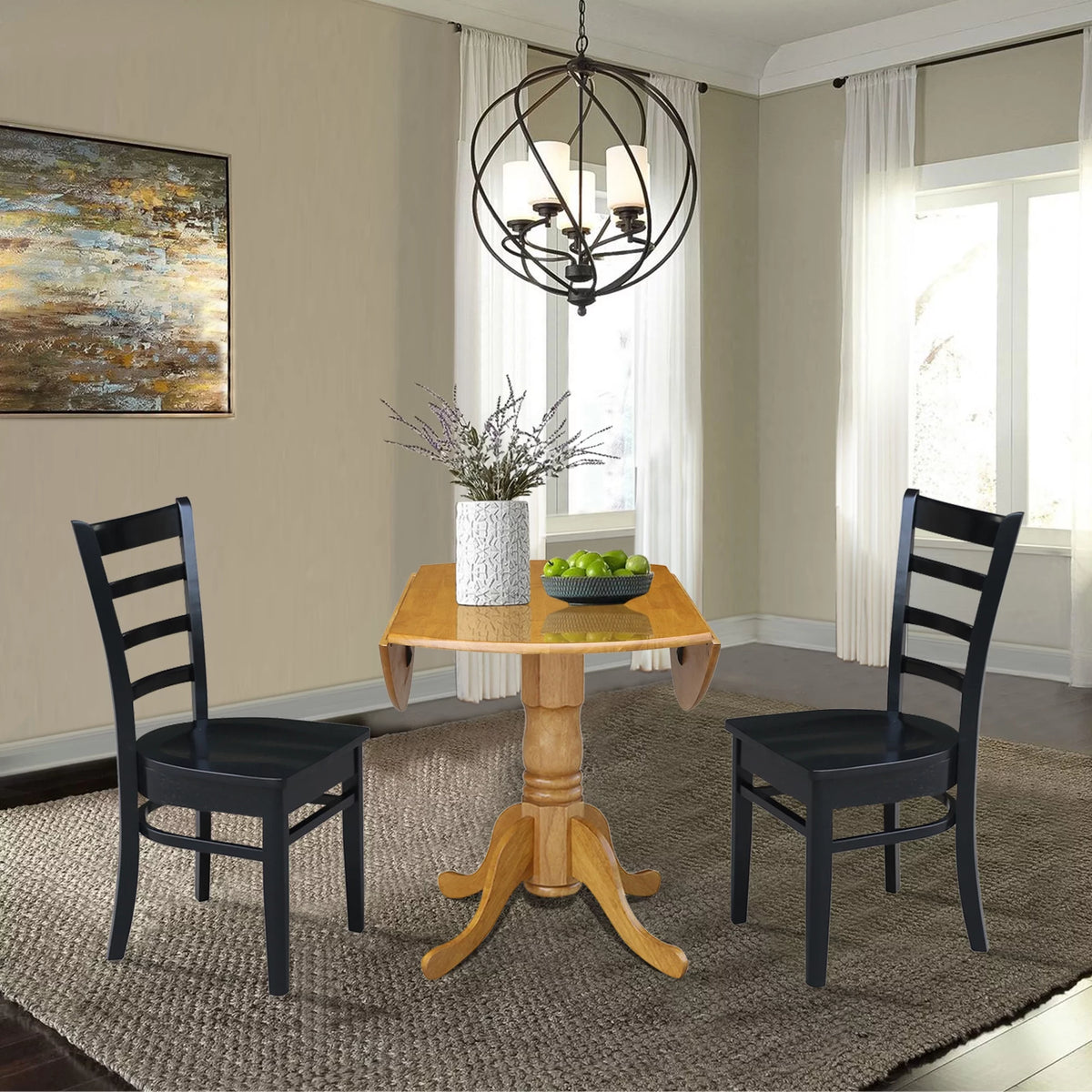 Solid Wood 3-Piece Dining Set with Drop Leaf Table and 2 Ladder Back Chairs F4228