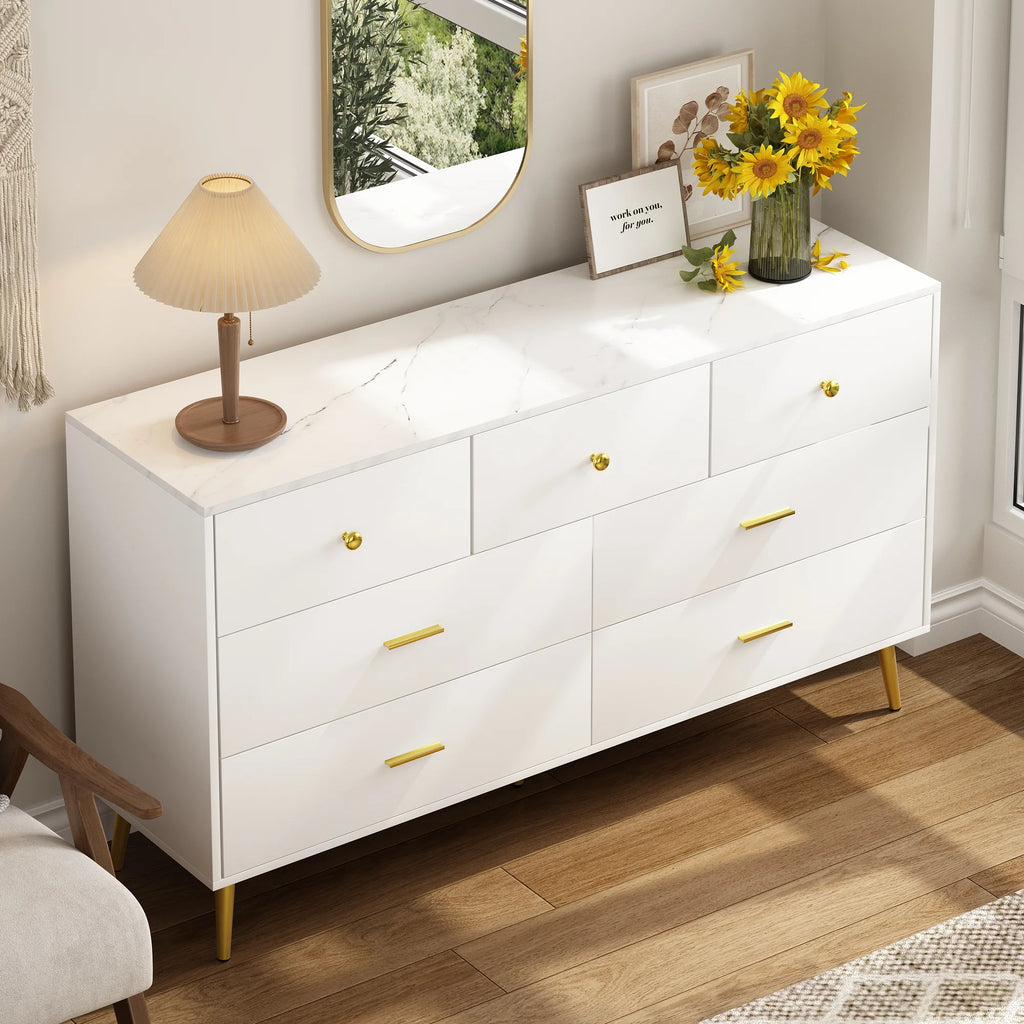White 7 Drawer Wood Dresser M1436