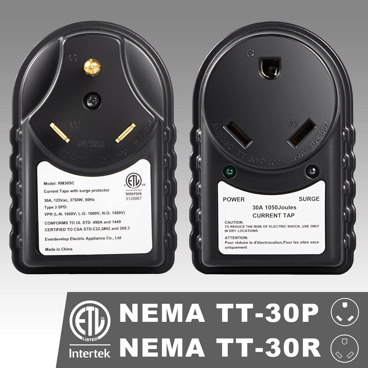 30 Amp Surge Protector Power Adapter with LED Light Indicator, Pack of 2 P277