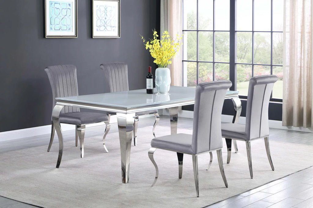 Rectangular Glass Top Dining Table White and Chrome I2643
