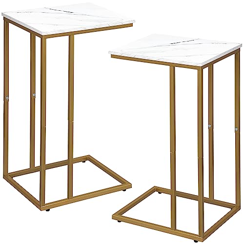 White Marble C Shaped Side Table Set of 2 X814