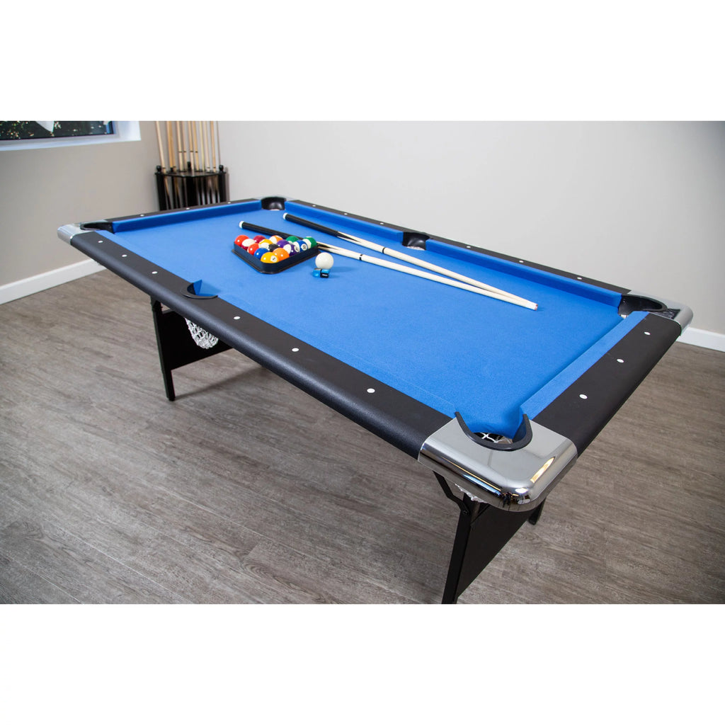 Portable Folding 6 ft. Pool Table, Blue Felt C786