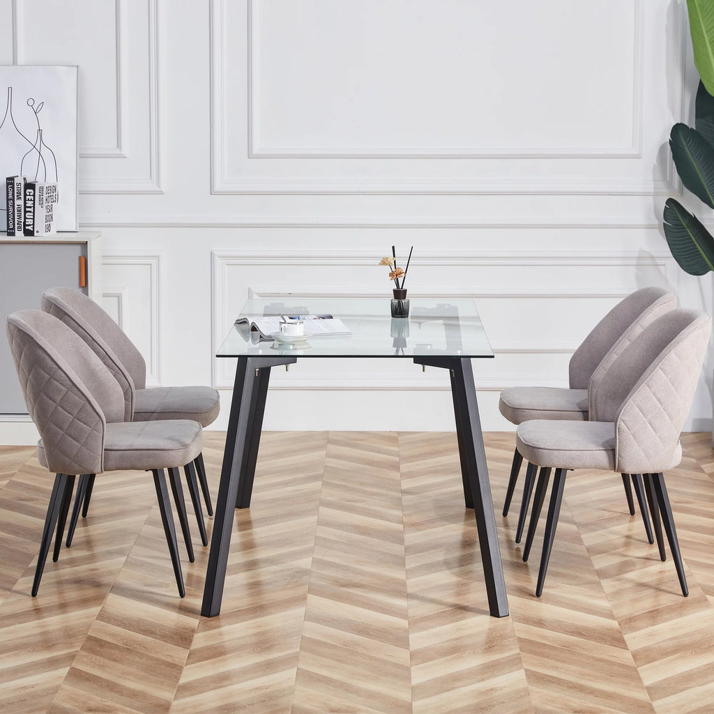 Rectangular Glass Dining Table for 4-6 with Tempered Glass Tabletop and Black Metal Legs S20750