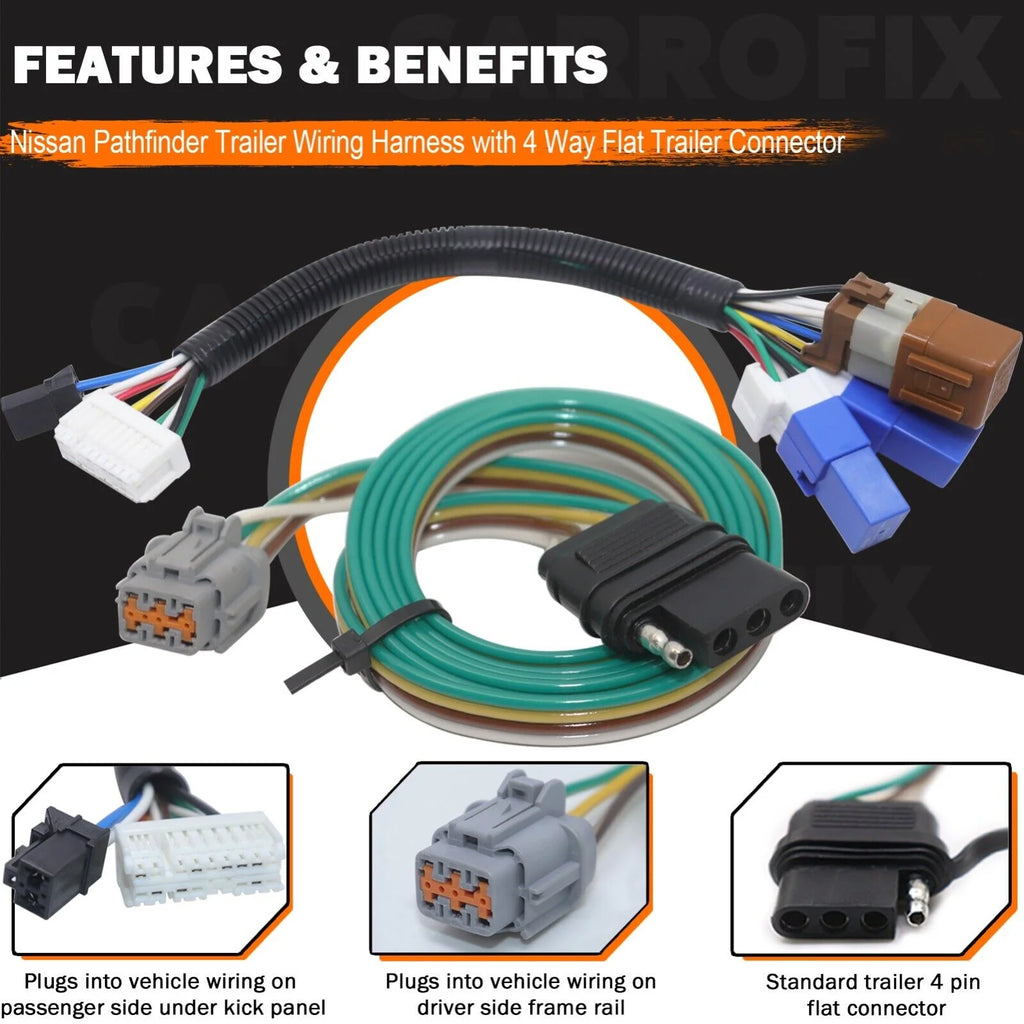 Custom-Fit Vehicle Wiring Harness with 4 Way Flat Trailer Connector H58622