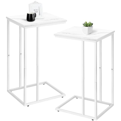White Marble C Shaped Side Table Set of 2 X814