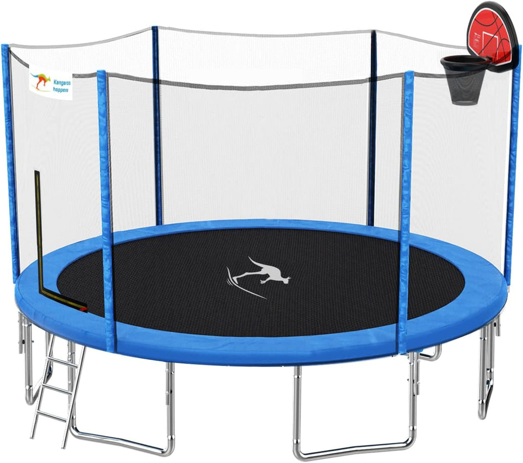 12/14/15 FT Trampoline with Safety Enclosure Net, Basketball Hoop and Ladder X8008