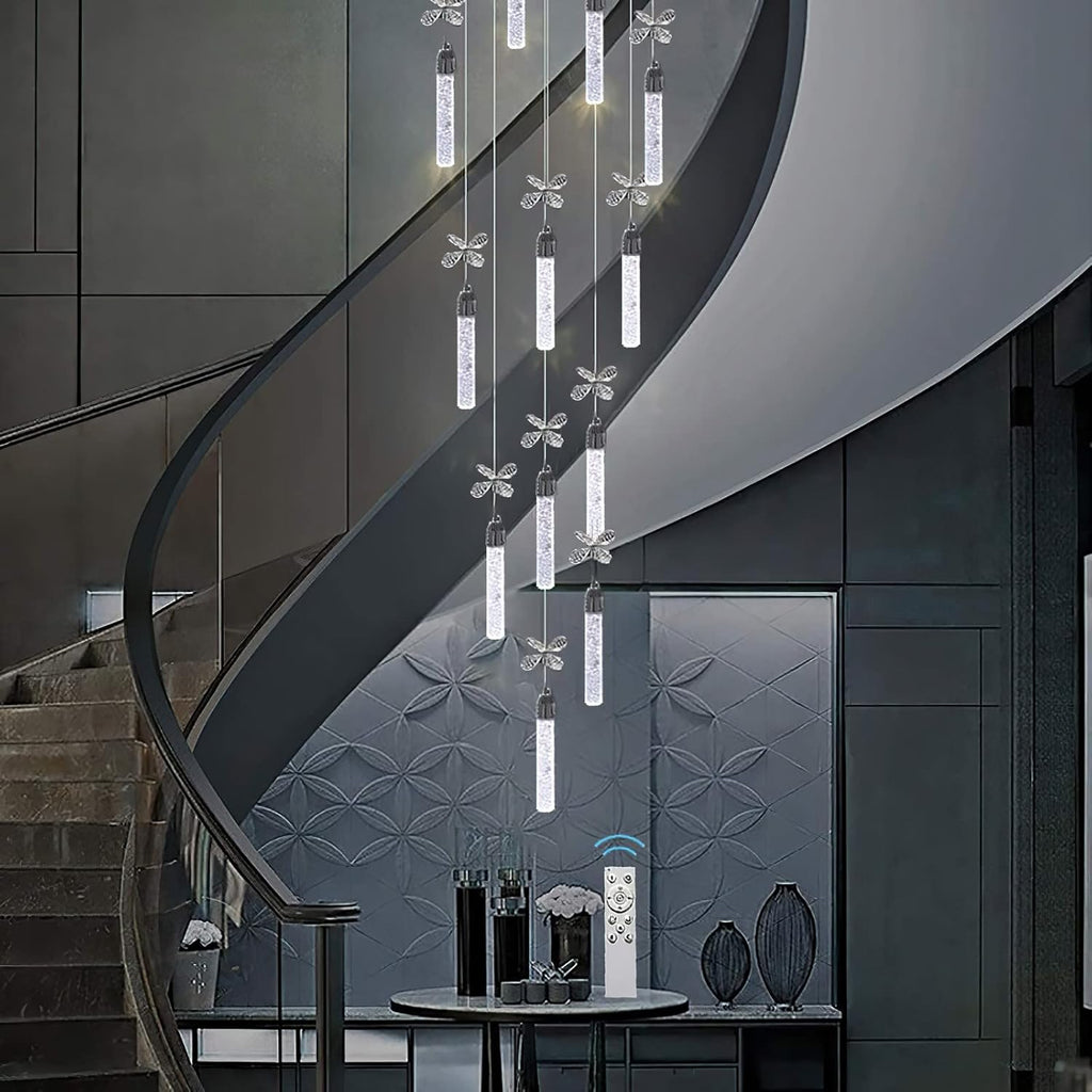 12-Lights Raindrop Spiral Crystal Chandelier with Remote Control Dimmable LED Z82335