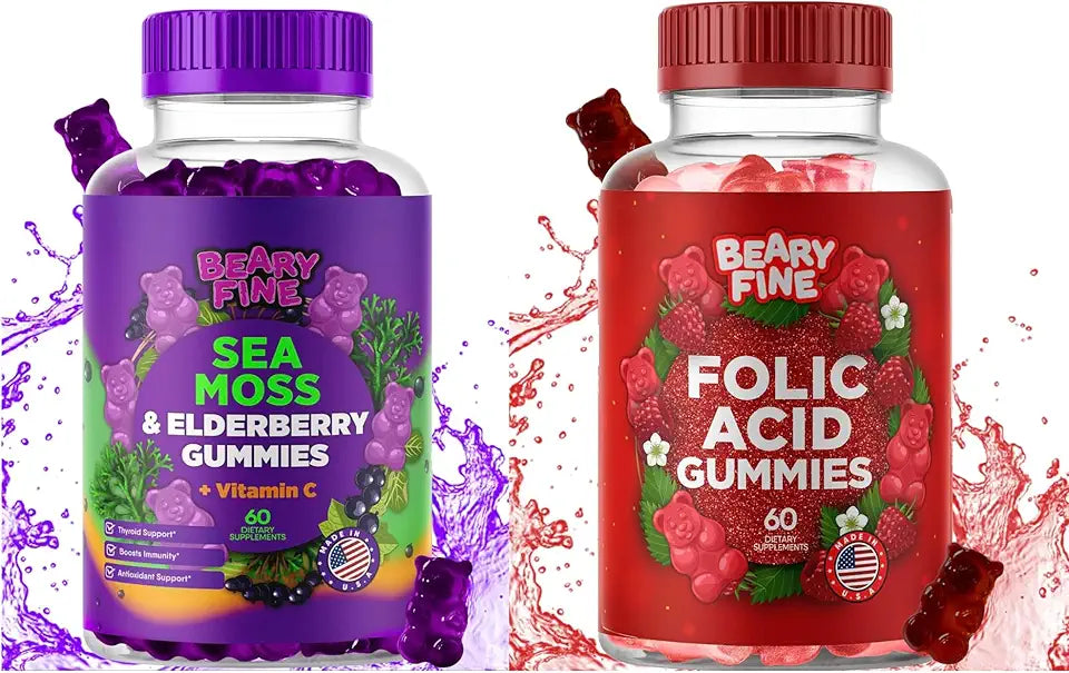 Sea Moss & Elderberry Gummies with Folic Acid, Vegan, Non-GMO, 60 Gummies Y152060