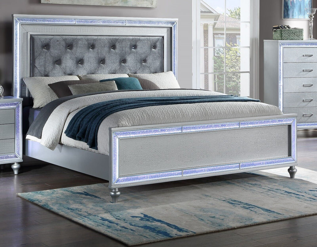 5pc King Size Upholstered Bed Dresser Mirror Nightstand Set L230