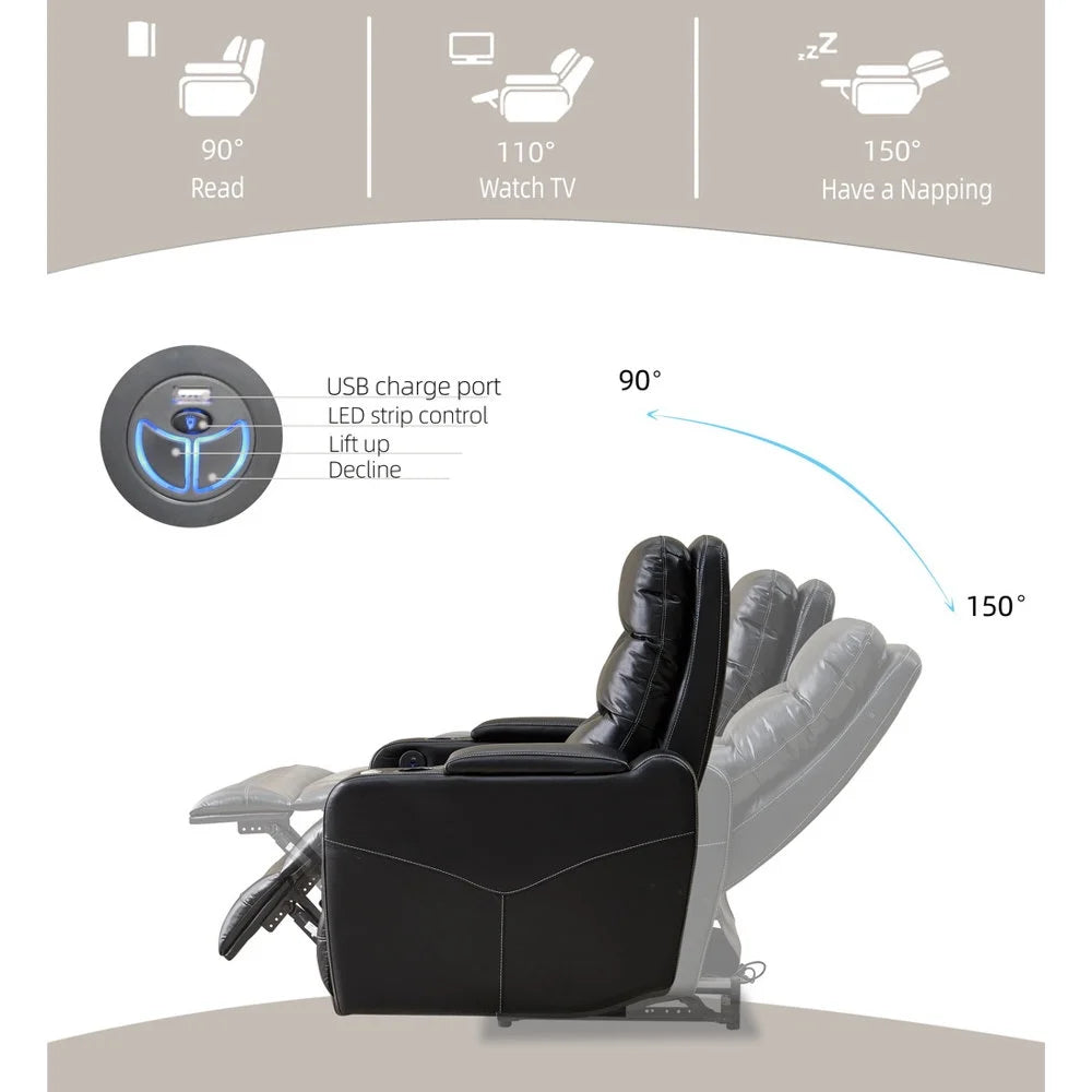 Black Leather Power Recliner Chair P781